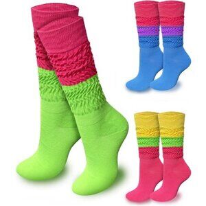 3 Pairs Neon Slouch Socks for Women, 80s 90s Neon Women's Leg Warmers Heavy